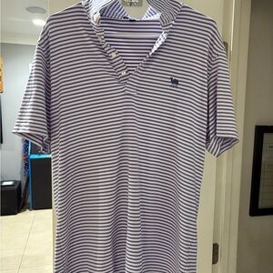 Peter Millar Navy and White Striped Medinah Polo